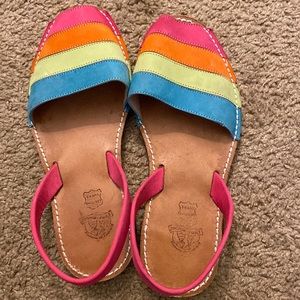L’amor Madona custom rainbow leather sandals hand made in Menorca. Size 9